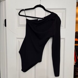 Zara Black One-Shoulder Cut-Out Bodysuit